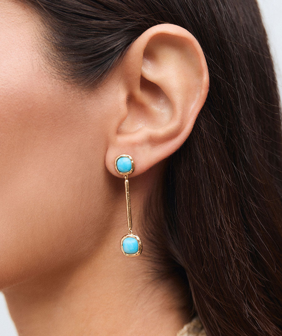 Pendientes largos Turquesa con cuarzo larimar azul