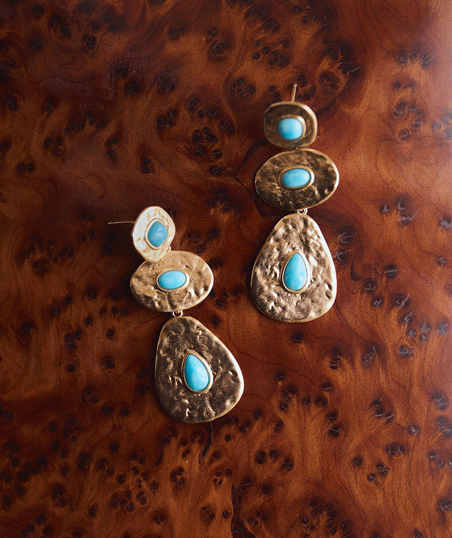 Pendientes volumen Turquesa con cuarzo larimar azul