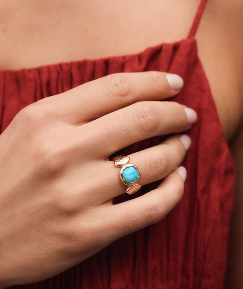 Ring Turquesa with blue larimar quartz secundaria