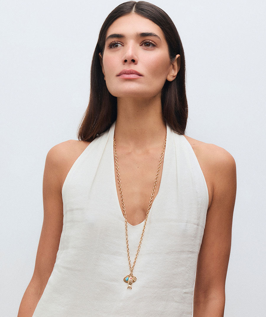 Necklace link chain Abisal with semi-precious stones