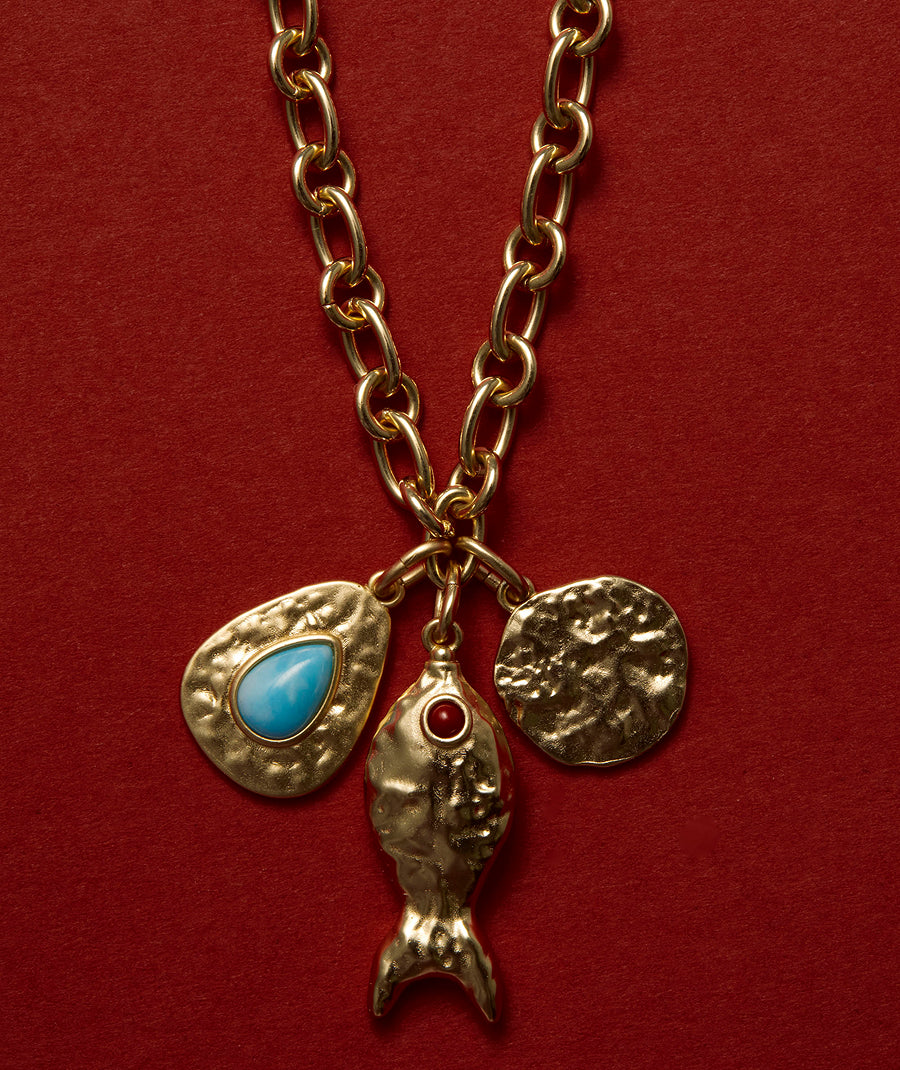 Necklace link chain Abisal with semi-precious stones