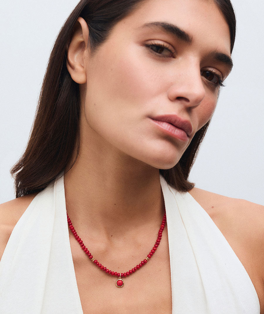 Necklace beads Zahara with red synthetic coral