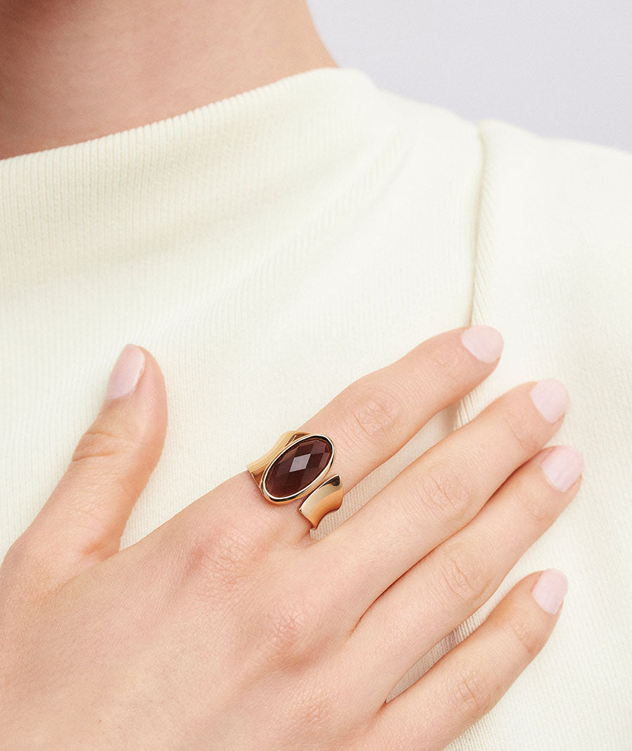 Ring wide Ambar with brown coffee quartz
