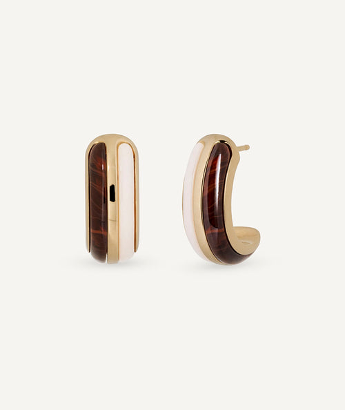 Earrings half moon Camel with acetate and resin in neutral tones