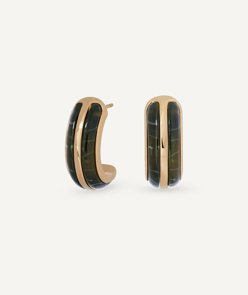 Earrings half moon Mármol with acetate and green resin