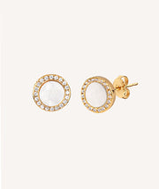 Pendientes Plata Acabada Oro 18Kt Redondo Madreperla Circonitas