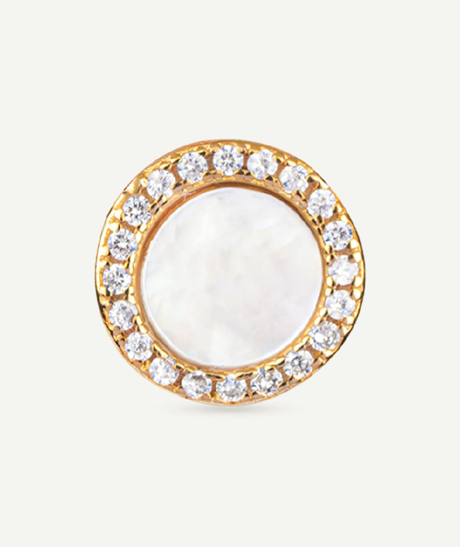 18kt gold earrings Silver Finished Round Madreperla zircons