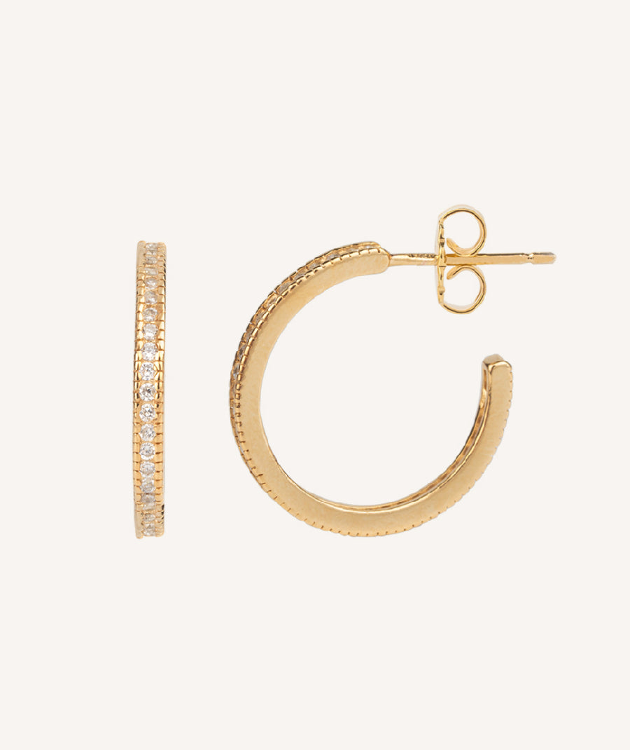 18kt gold earrings Silver Finished Aro zircons 20X2mm