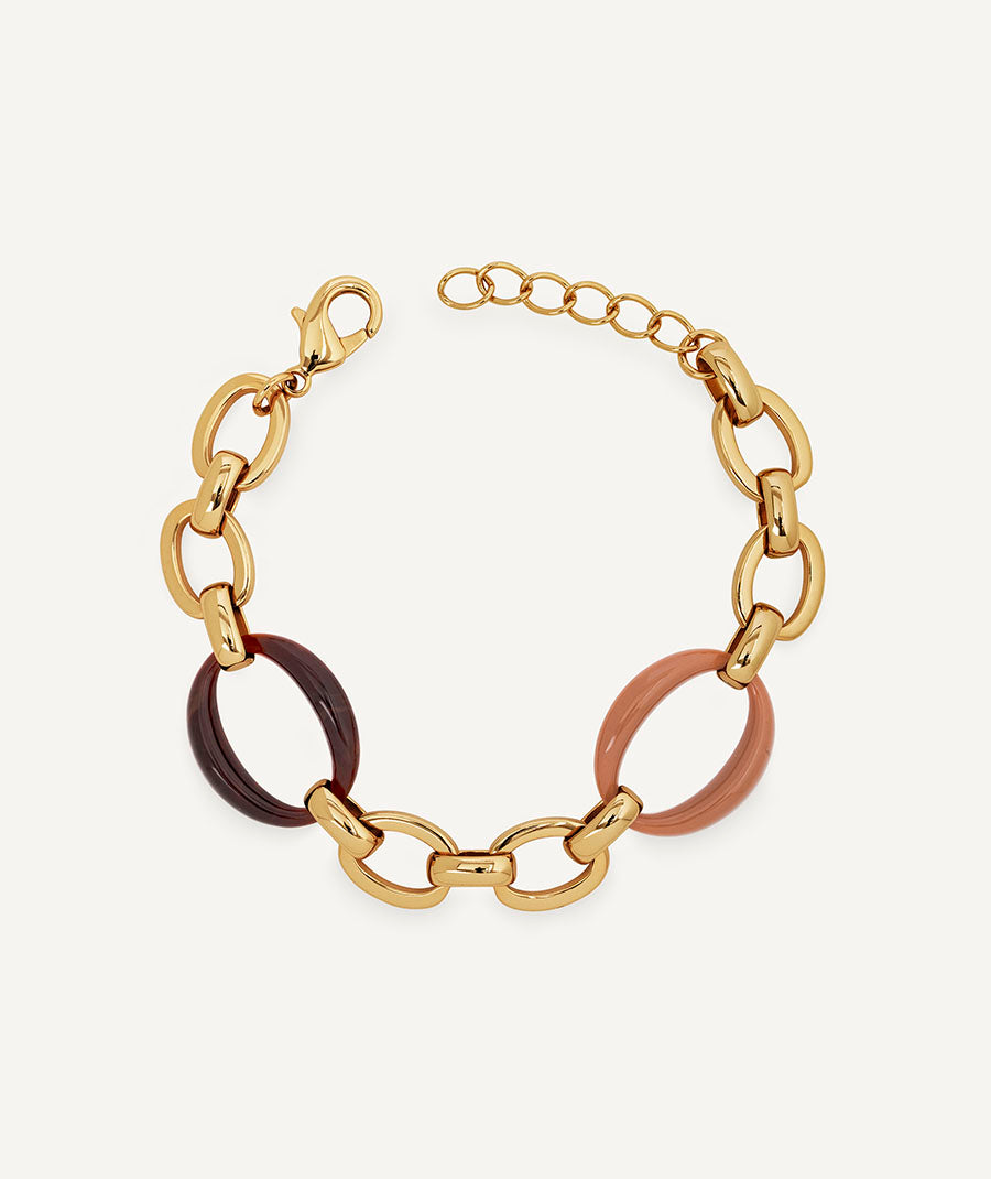 Pulsera eslabones Caramel con Acetato y  Resína marrón