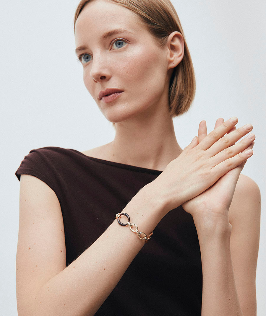 Pulsera eslabones Caramel con Acetato y  Resína marrón