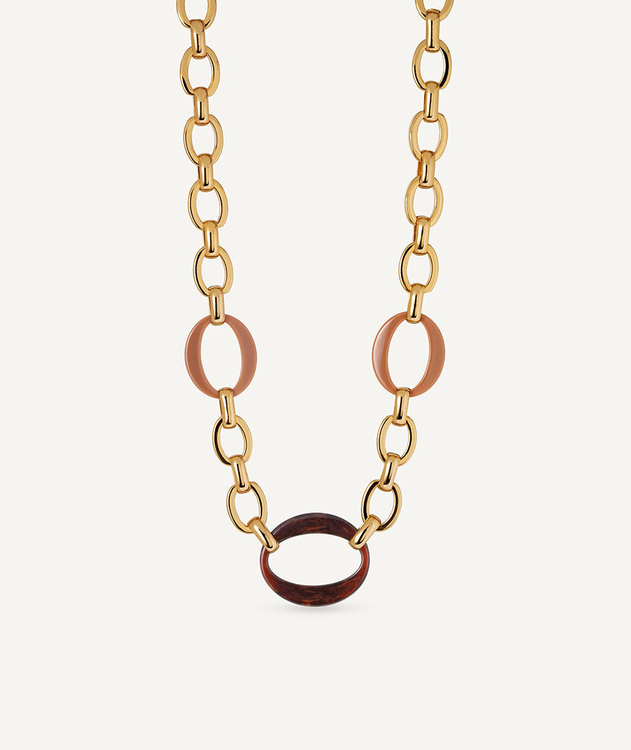 Necklace Caramel Links with Brown Resin