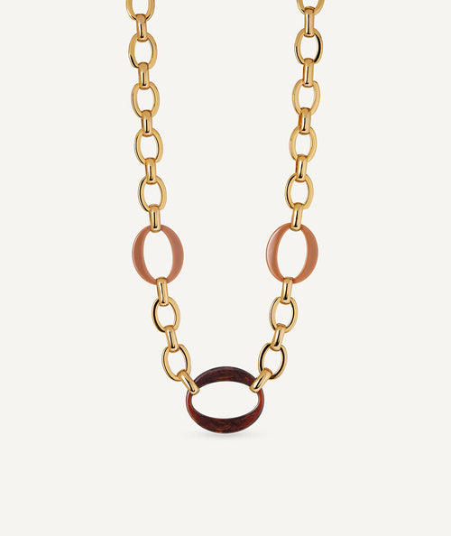Necklace Caramel Links with Brown Resin