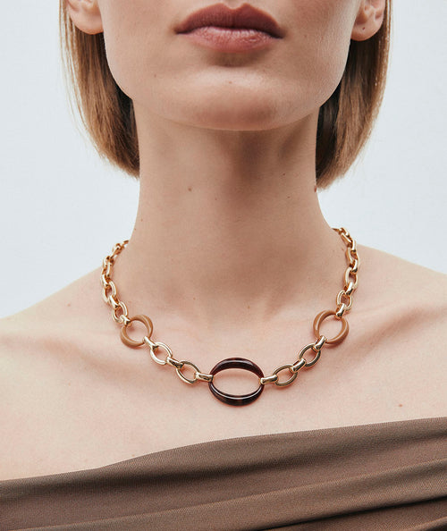 Collar eslabones Caramel con Acetato y Resina Marrón secundaria