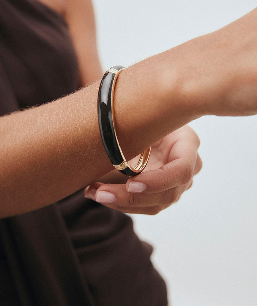 Interval Sculptural Bangle with Brown Enamels