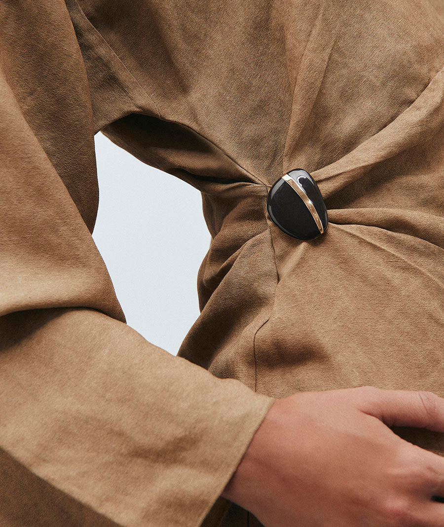 Asymmetric Interval Brooch with Brown Enamels