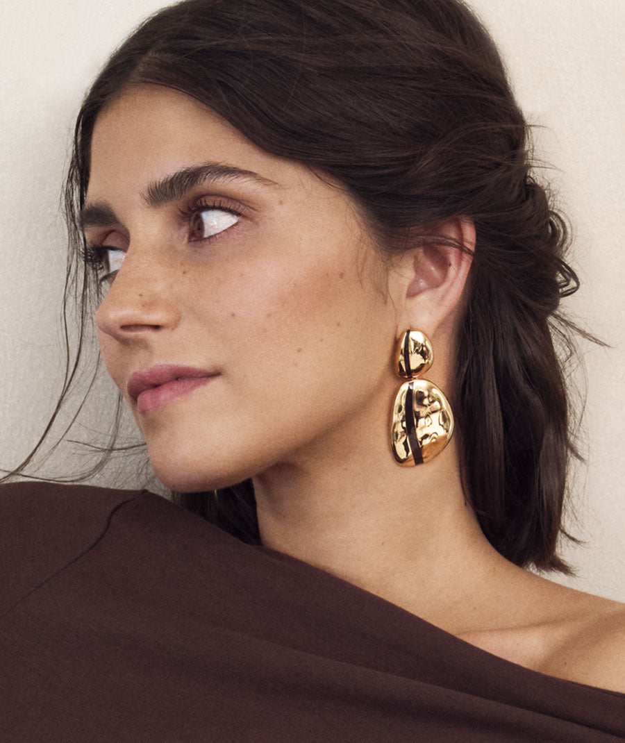 Long Chunky Suspiro Earrings with Brown Enamel