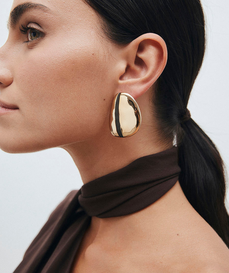Horizonte Volume Earrings with Brown Enamel