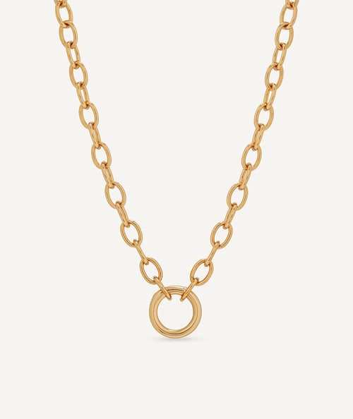 Necklace long link chain with hoop