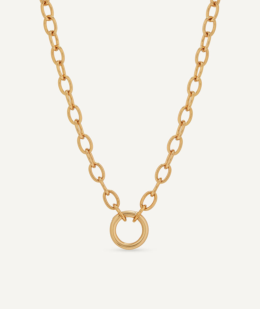 Necklace long link chain with hoop