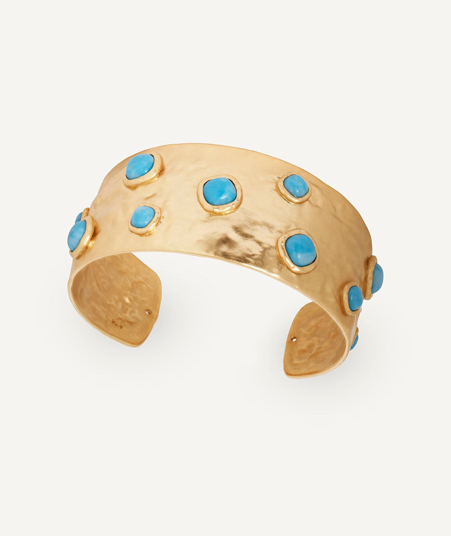 Brazalete volumen Turquesa con cuarzo larimar azul