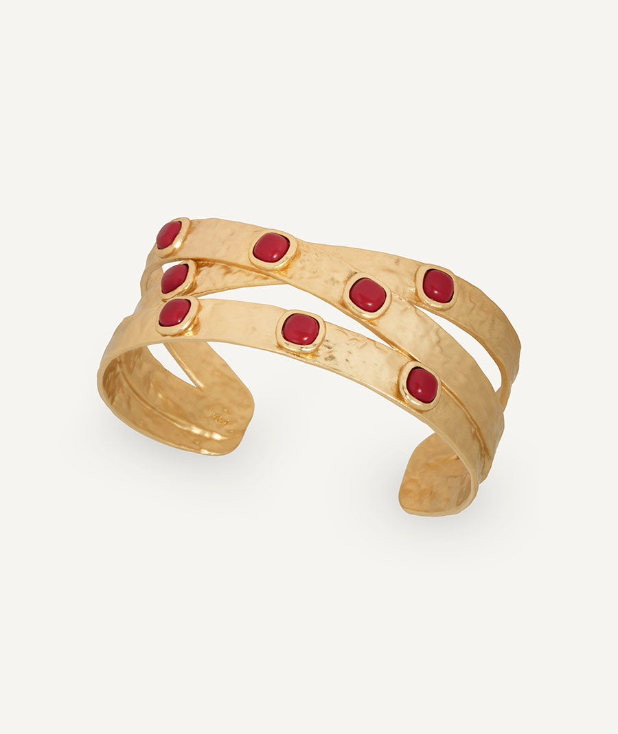 Brazalete cruzado Zahara con coral sintético rojo