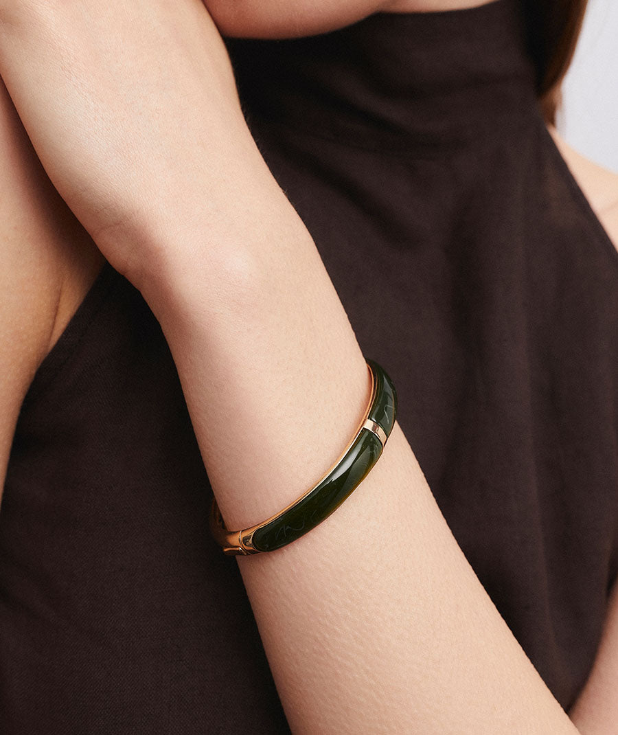 Brazalete eslabones Mármol con acetato y resina verde