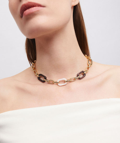 Necklace links Candy with acetate and brown and beige resin secundaria