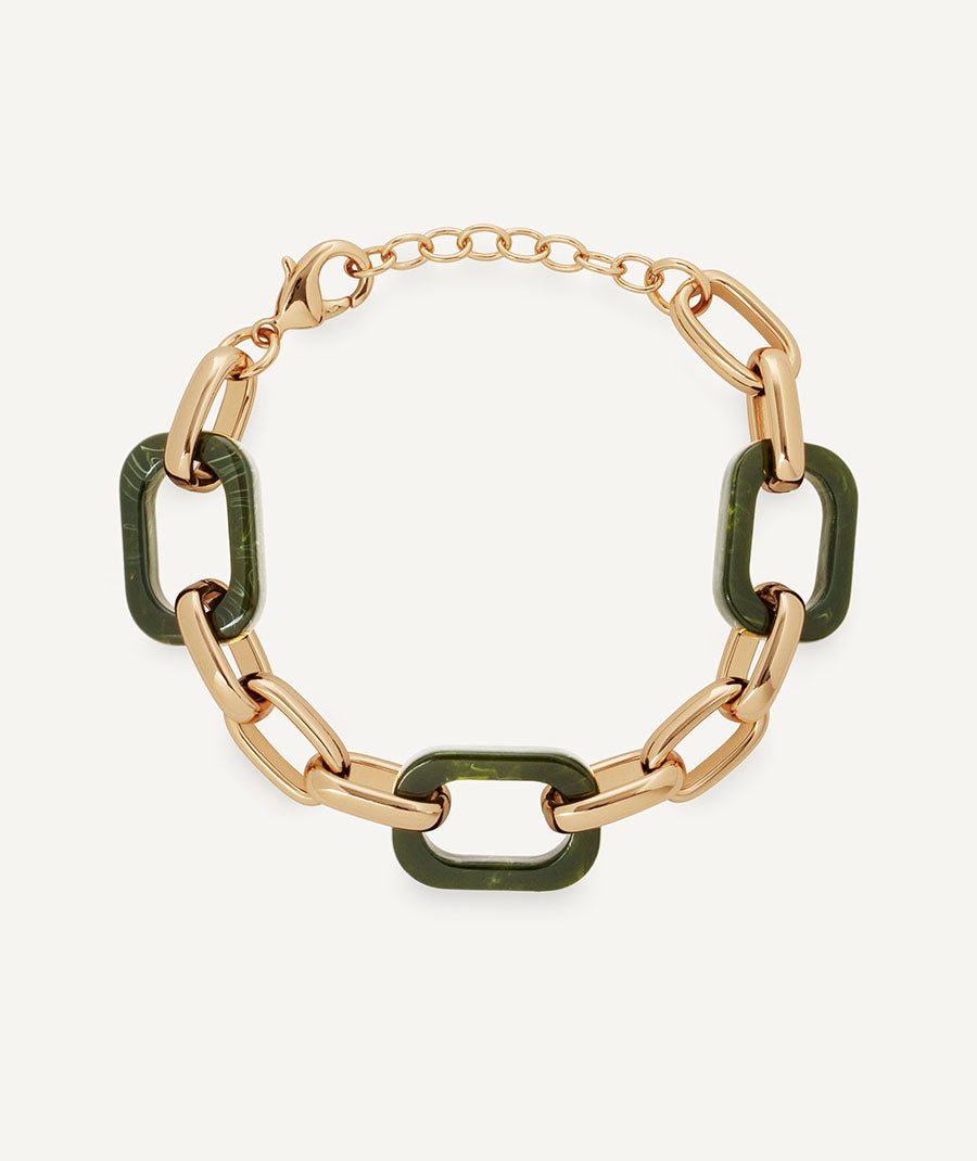 Pulsera eslabones Garden con acetato y resina verde
